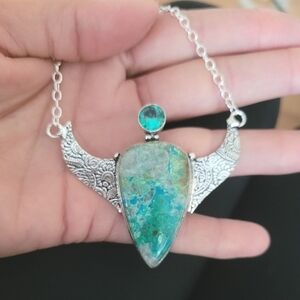 🩵 Boho Chrysocolla Gemstone Sterling Silver Neckkace